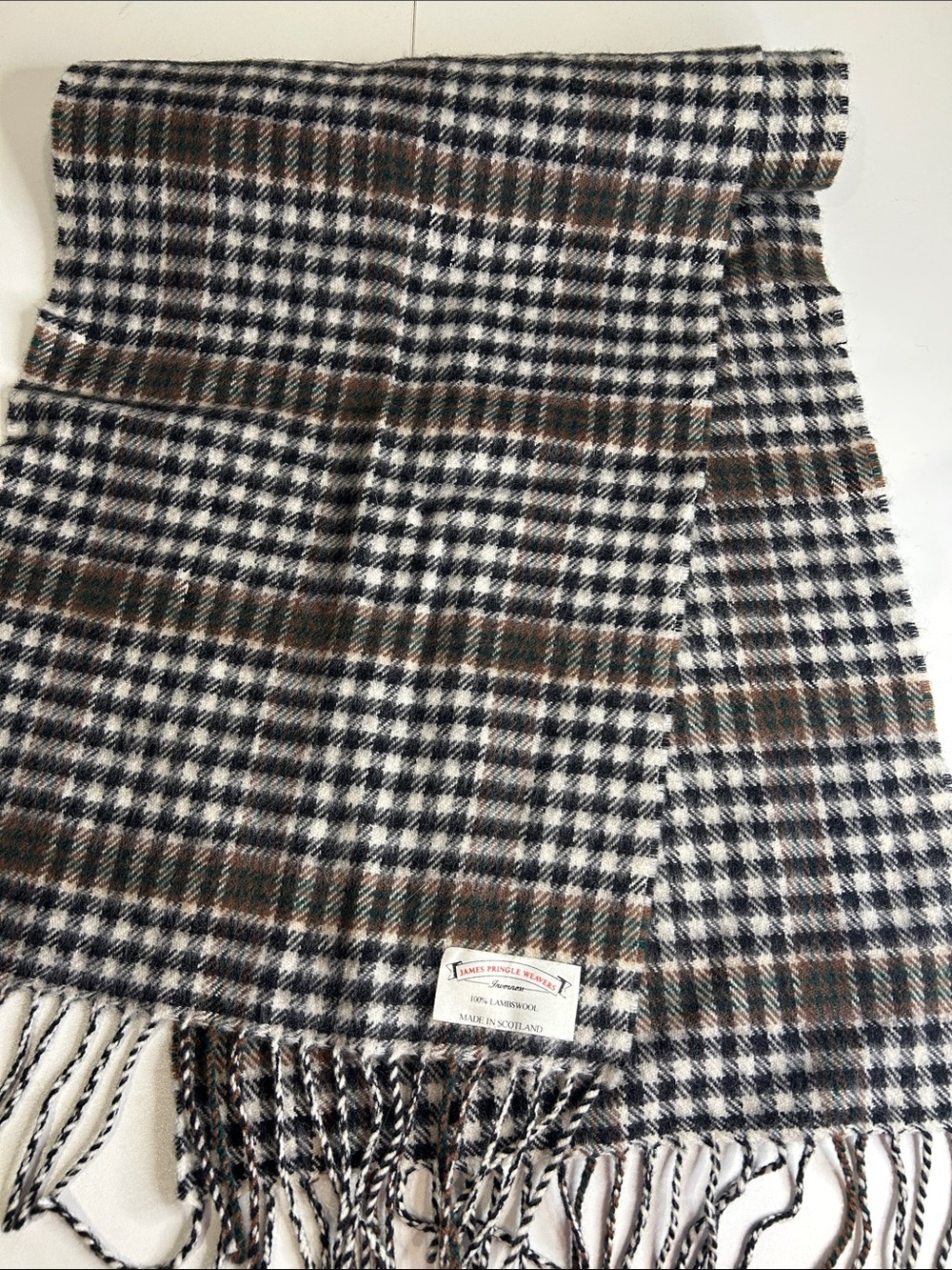 Plaid Wool Fringe Scarf by James Pringle Weavers 100% lamb wool BEAUTIFUL